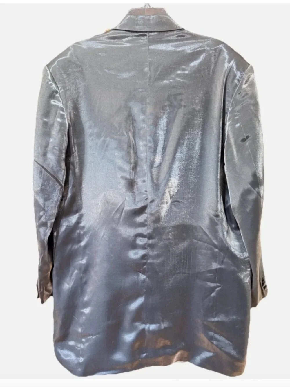 VTG Falcone Mens Luxury Silver Metallic Gray Long Maxi Coat Blazer Jacket Sz 52R